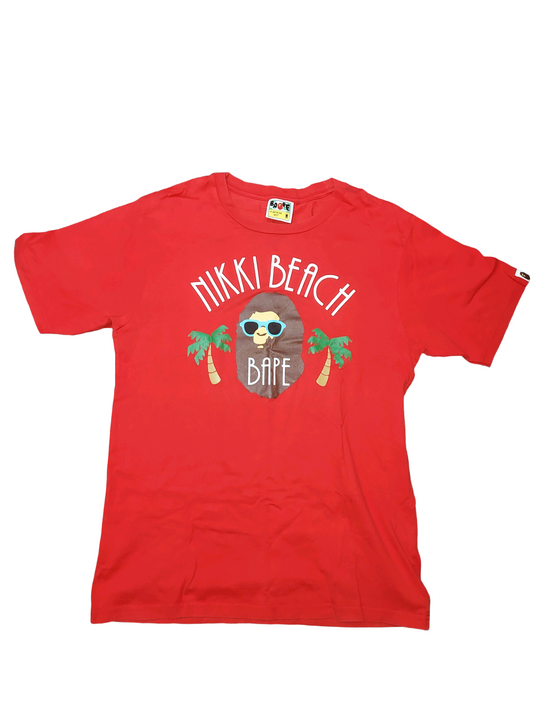 A Bathing Ape “Nikki Beach” Ape Head Graphic T-Shirt Red Size M