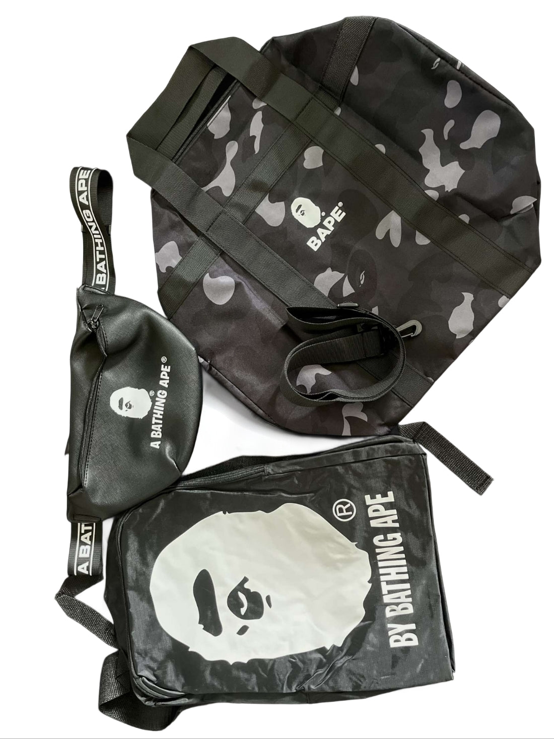 A Bathing Ape Triple Bag Set Black Camo Japanese Exclusive