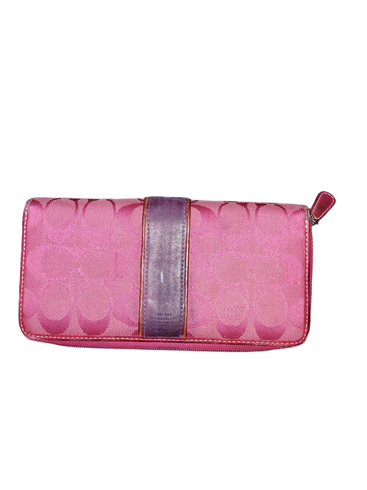 Coach Signature Stripe Zip Around Wallet Pink Canvas & Leather