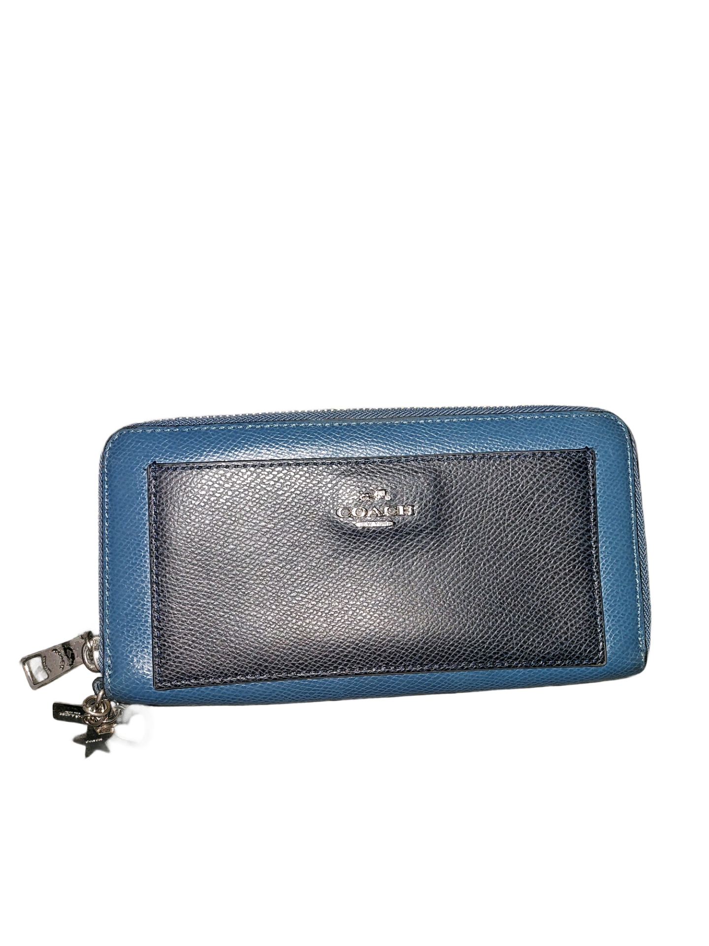 Coach Colourblock Leather Zip Around Wallet Blue Black
