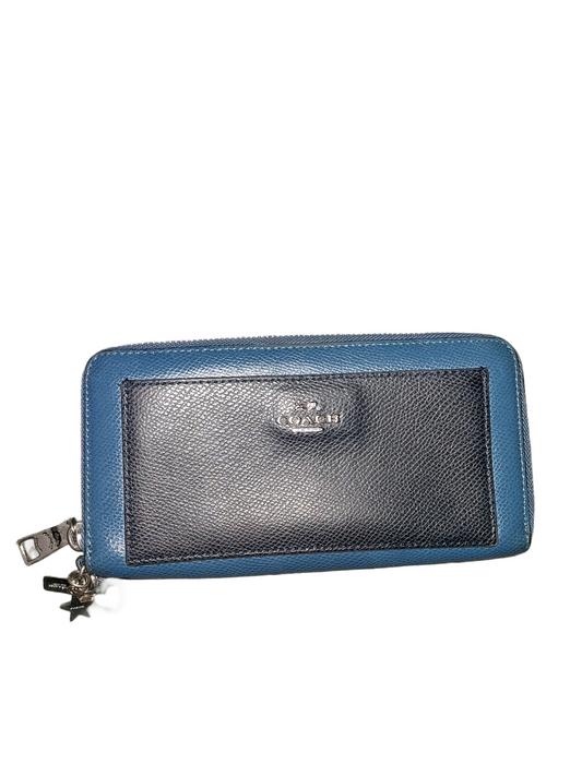 Coach Colourblock Leather Zip Around Wallet Blue Black