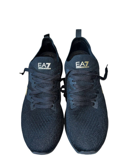 EA7 Emporio Armani Crusher Distance Knit Trainers – Black/Gold (Size 9)