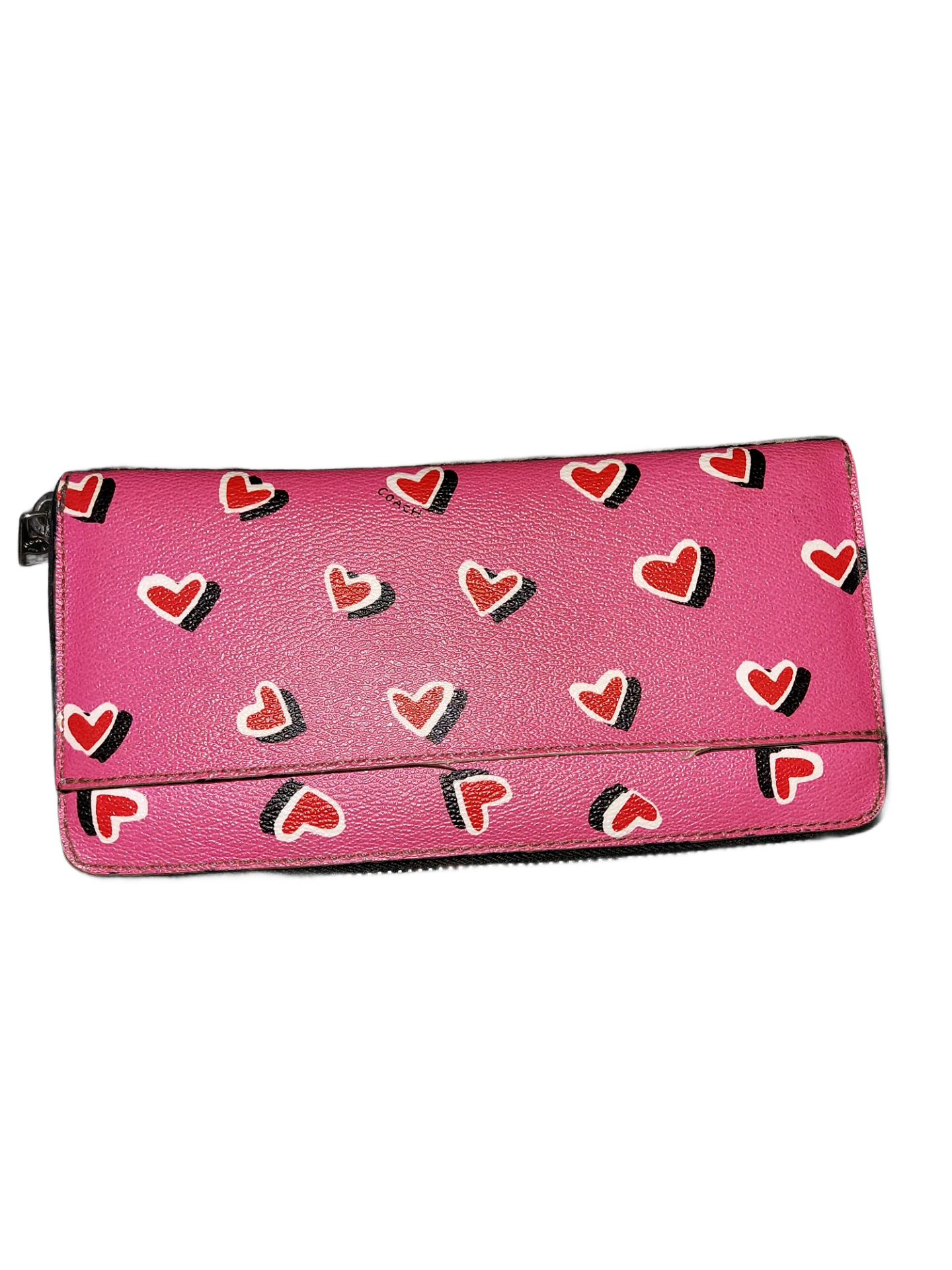 Coach Heart Print Zip Around Wallet Pink Leather