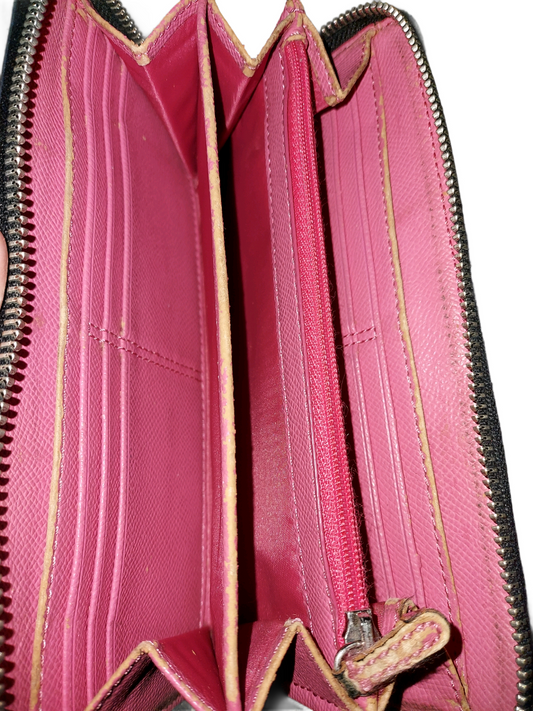 Coach Heart Print Zip Around Wallet Pink Leather