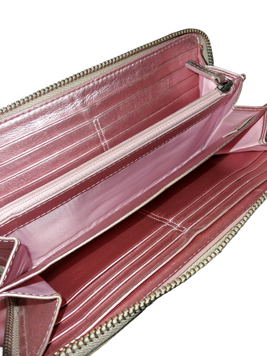 Coach Signature Hearts Zip Around Wallet Khaki Pink