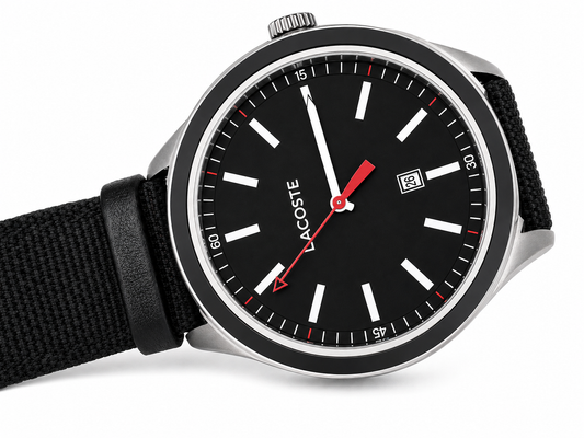 Lacoste Men's Black Dial Nylon & Leather Strap Quartz Watch (50M)