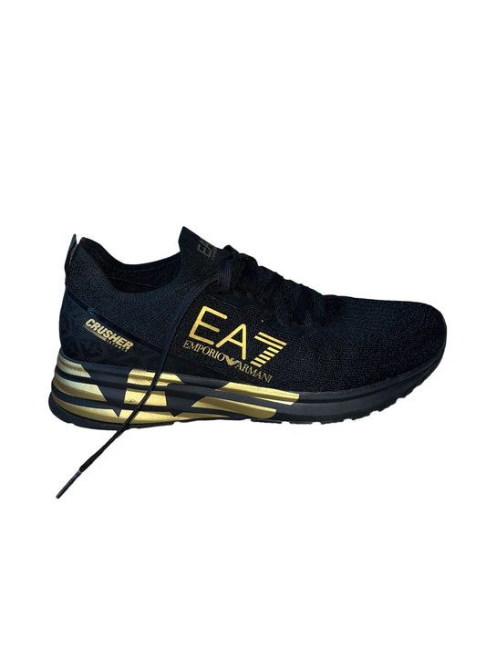 EA7 Emporio Armani Crusher Distance Knit Trainers – Black/Gold (Size 9)
