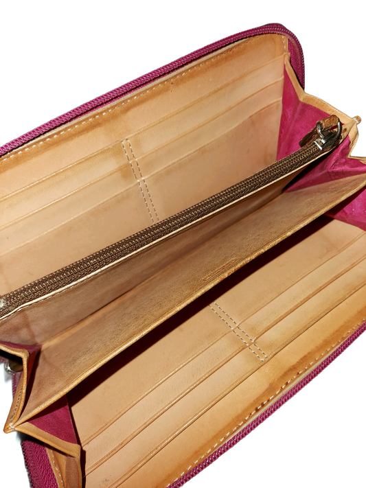 Coach Signature Stripe Zip Around Wallet Pink Canvas & Leather